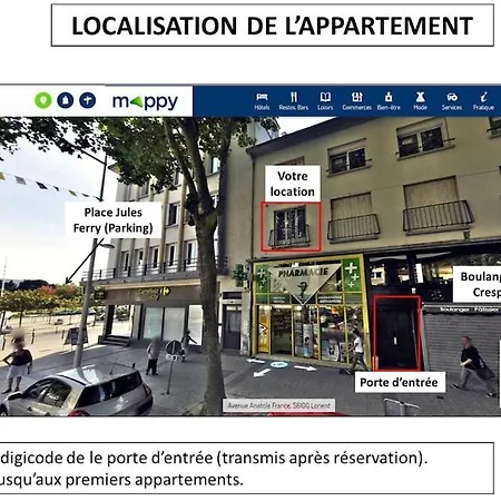 T2 Centre-Ville, Appart Avec Balcon Plein Sud, 1 Chambre, 2 Pers, Climatisation, Wifi, Parking Libre Et Gratuit Апартаменты Лорьян